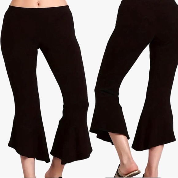 Pants - Flare Crop Black Stretchy Pull On Asymmetrical Pant Women’s Plus Size 1X